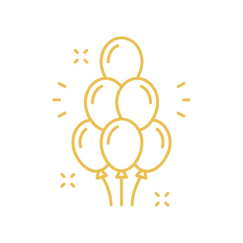 Large bundle of matching colorful helium balloons for a party